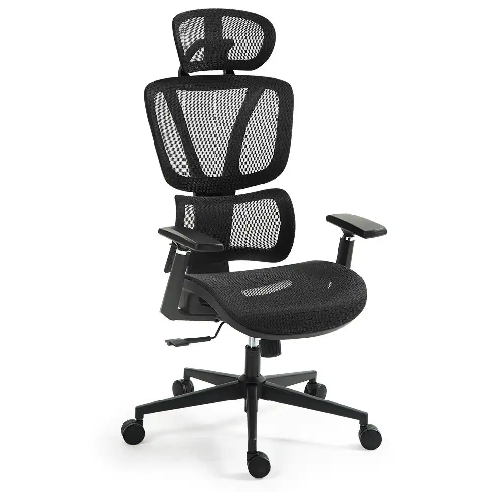 Fortia Ergonomic Office Desk Chair, Coolmesh Fabric, Adjustable Lumbar Support, Headrest, Armrest and Recline, Black Mesh/Black Frame
