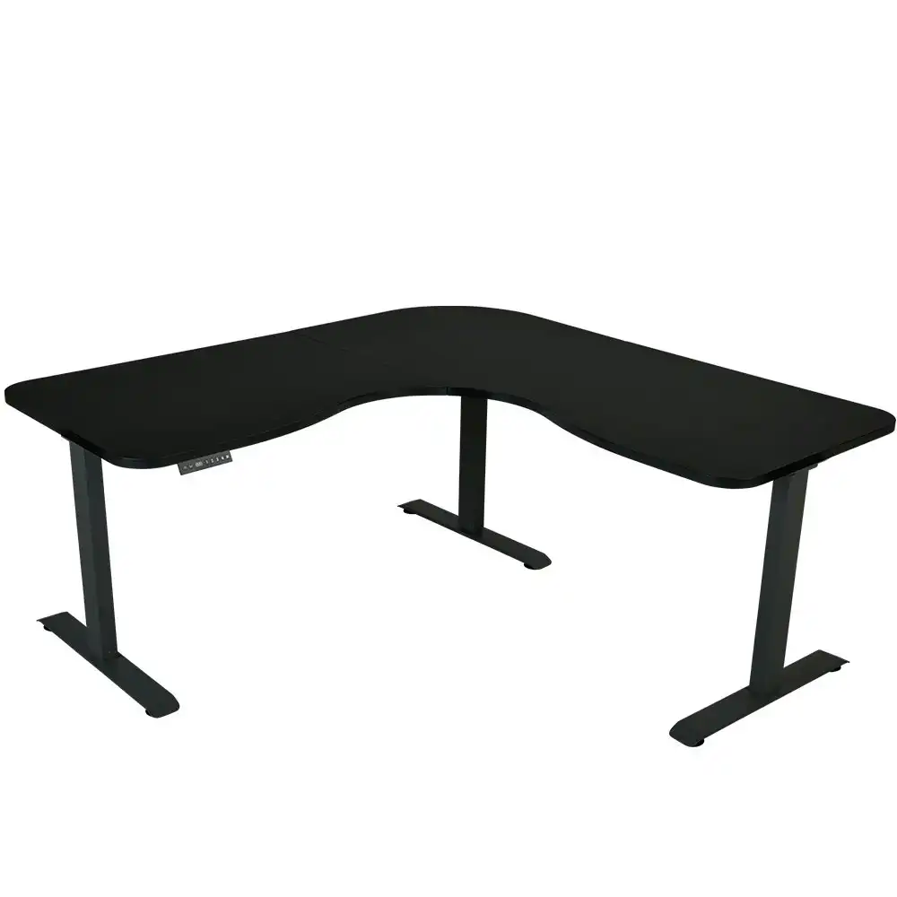 Fortia Corner Standing Desk, 173x173cm, 3 Motors, 120kg Load, Sit to Stand Up Electric Height Adjustable, Black/Black