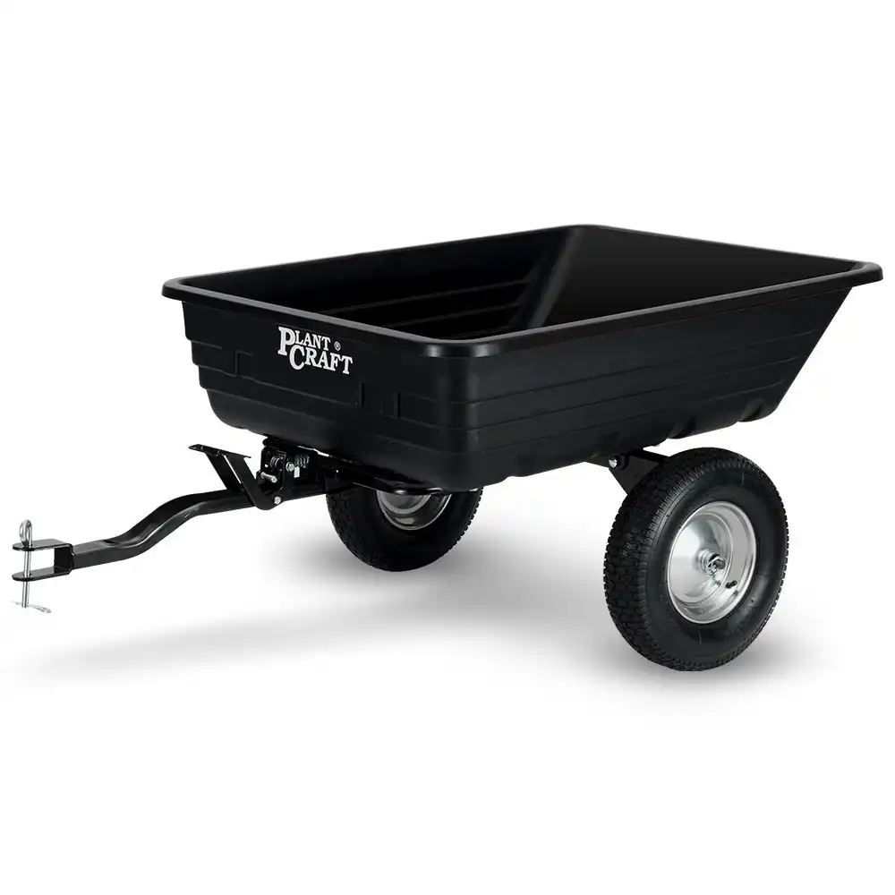 PlantCraft Poly Dump Cart, 272kg Load Heavy Duty Tipper Trailer, 16-inch Tyres, for Ride-on Lawn Mower Tractor, ATV, Quad Bike