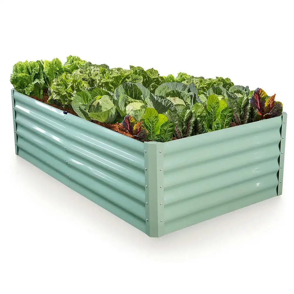 MY FARM 180 x 90 x 45cm Raised Garden Bed, Rectangular, Corrugated Metal, with Ground Stakes, Light Green