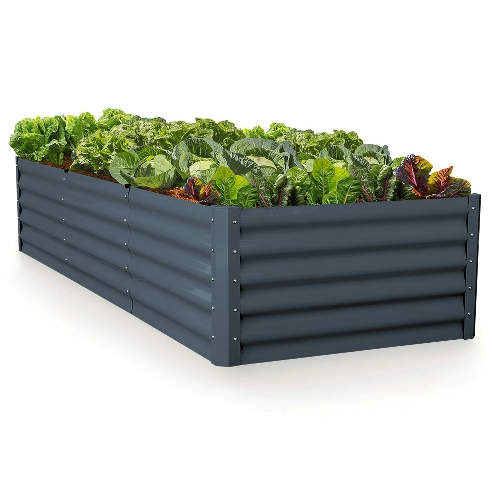 MY FARM 240 x 90 x 45cm Raised Garden Bed, Rectangular, Corrugated Metal, with Ground Stakes, Dark Grey