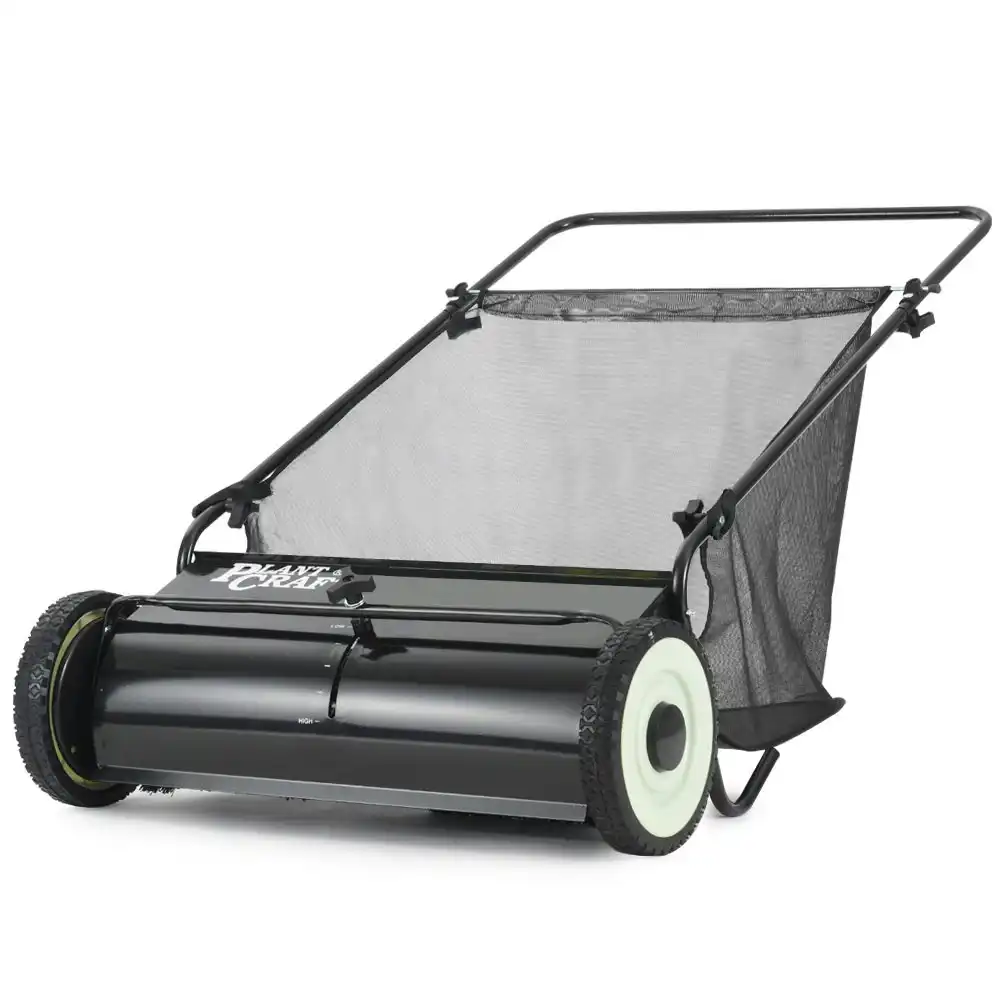 PlantCraft Push Lawn Sweeper, 26 Inch Wide Leaf and Grass Clipping Collector