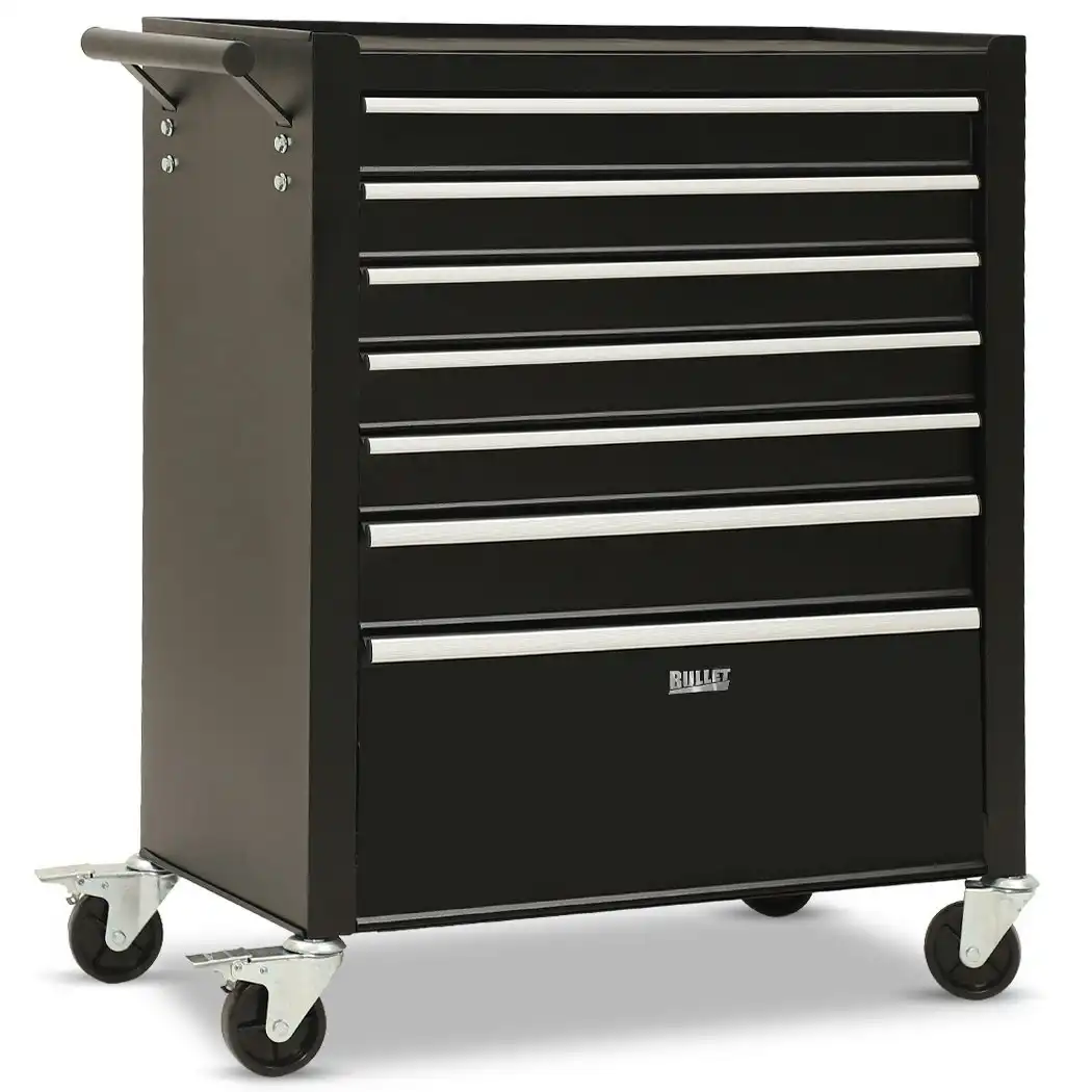 BULLET 7 Drawer Tool Box Cabinet Trolley Storage, Toolbox Garage Organiser Set, Black