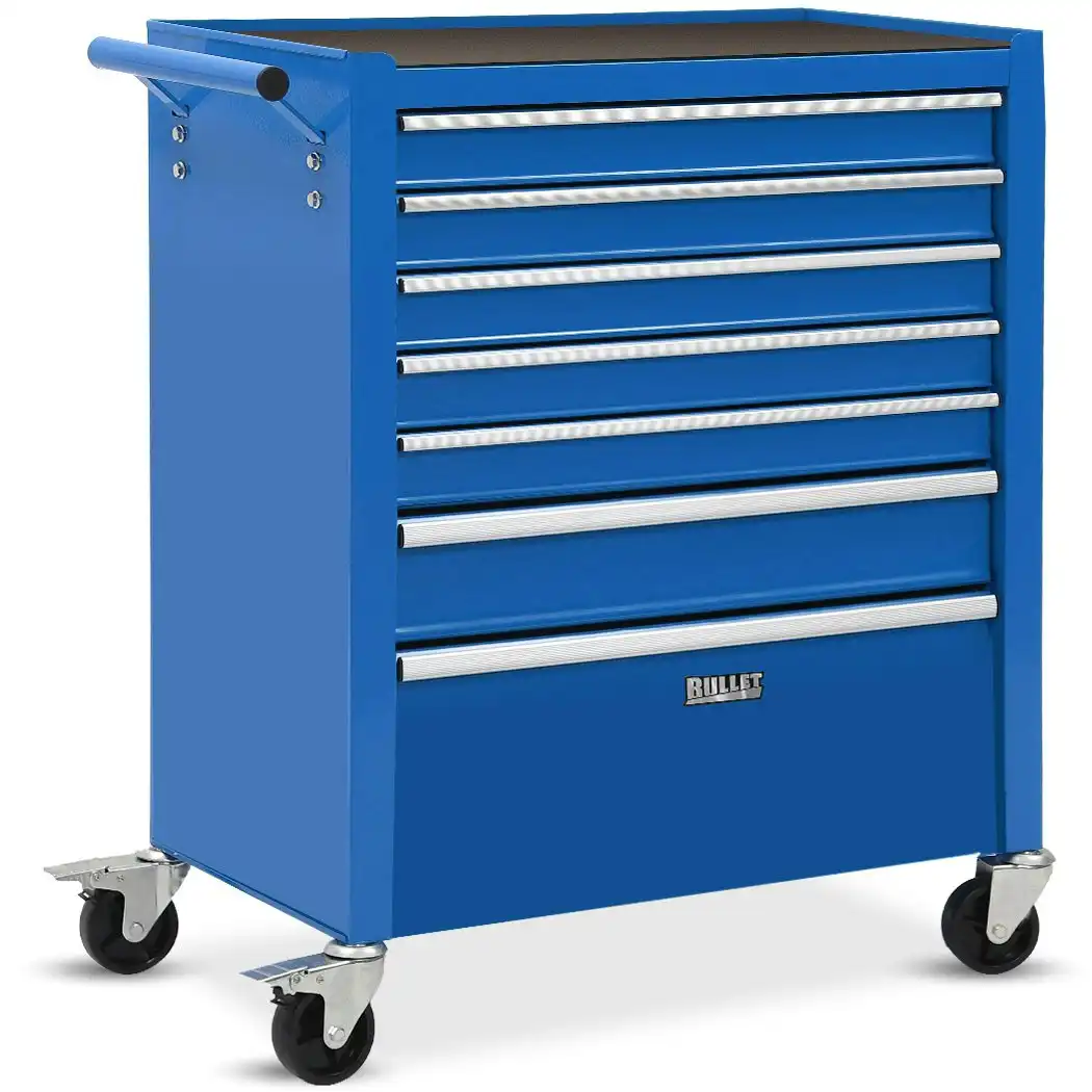 BULLET 7 Drawer Tool Box Cabinet Trolley Storage, Toolbox Garage Organiser Set, Blue