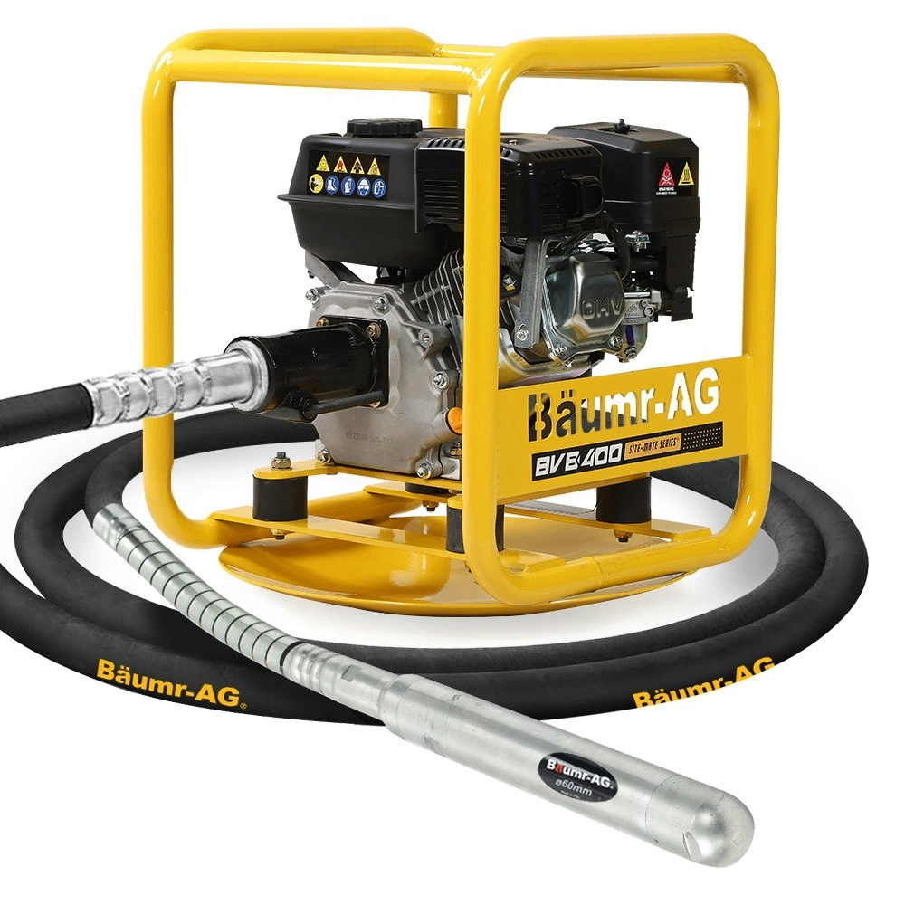 Baumr-AG 6.5HP Full Frame Concrete Vibrator Drive Unit, and 6M x 60mm Vibrating Shaft Combo