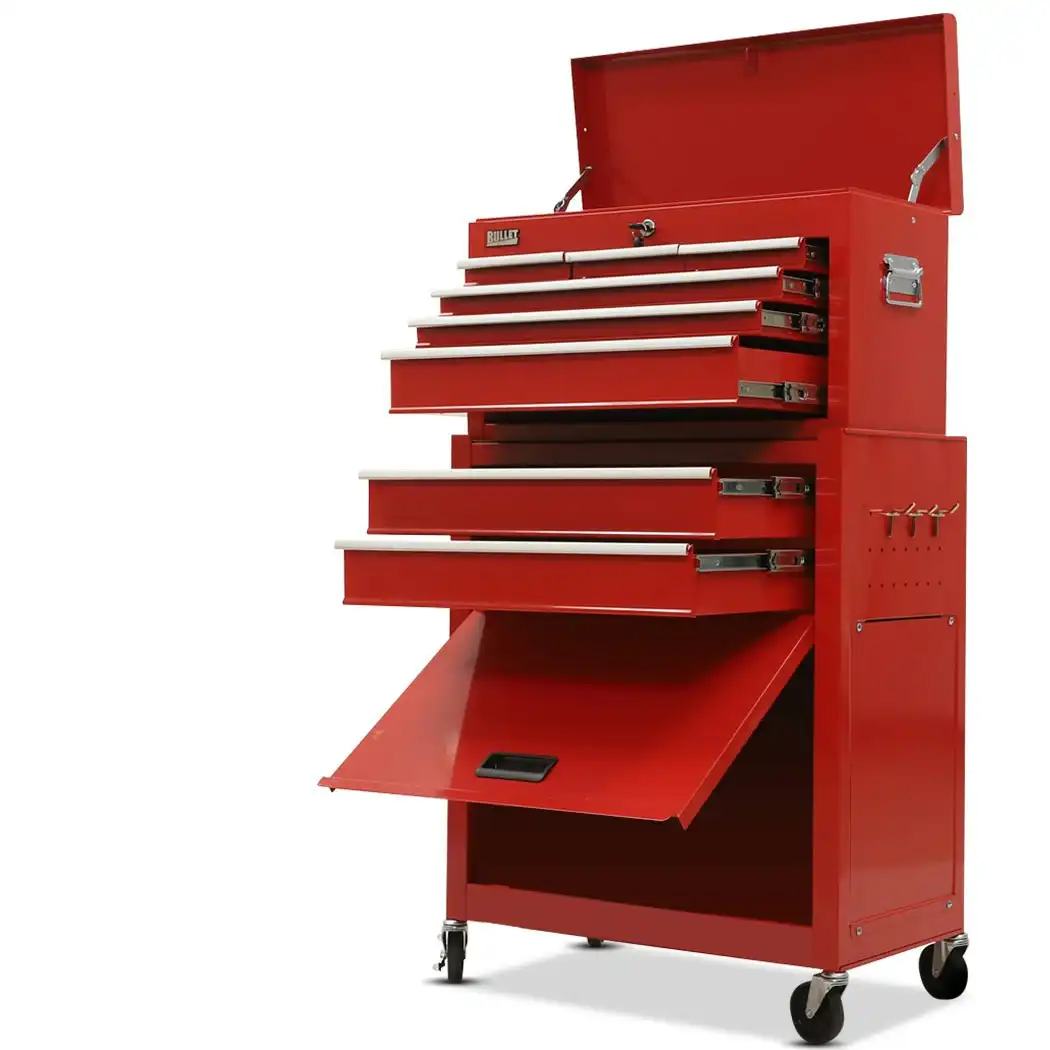 BULLET 8 Drawer Tool Box Cabinet Chest Storage, Toolbox Garage Organiser Set, Red