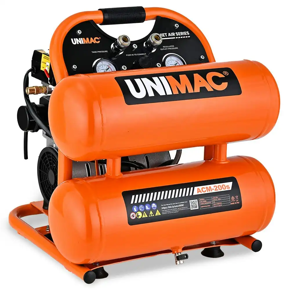 Unimac 20L Twin Tank Air Compressor, 116PSI Portable Silent Oil-Free Electric, for Airtools Tyre Inflation