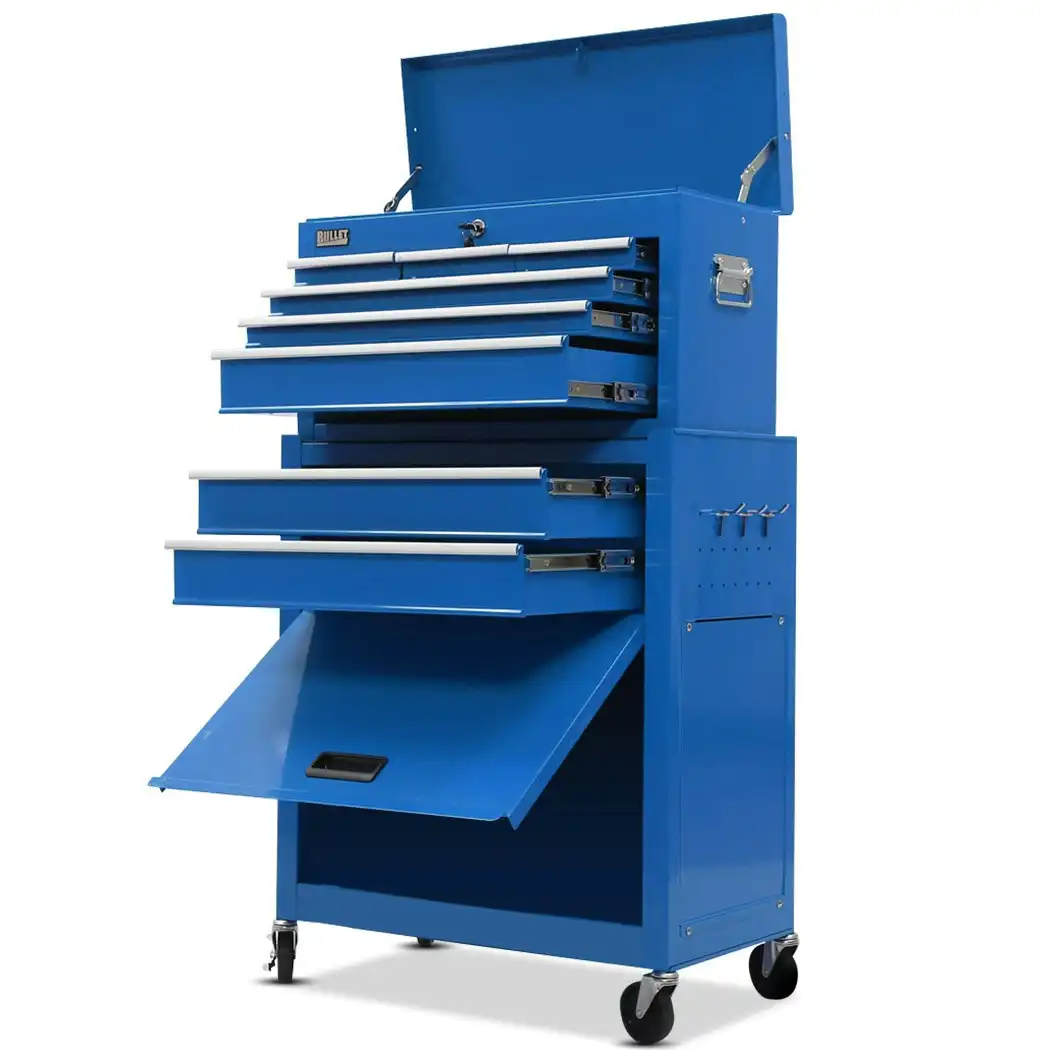 BULLET 8 Drawer Tool Box Cabinet Chest Storage, Toolbox Garage Organiser Set, Blue