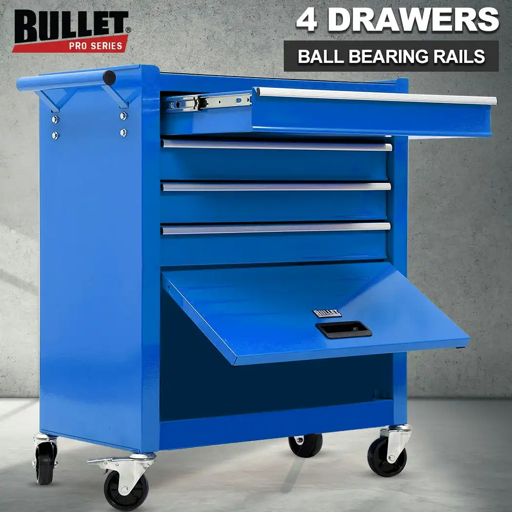 BULLET 4 Drawer Tool Box Cabinet Trolley Storage, with 1-Door Toolbox Garage Organiser Set, Blue