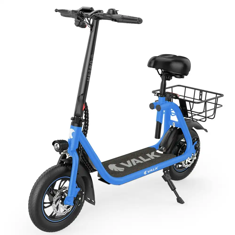 Valk Electric Scooter with Seat, Disc brakes, 12 Inch Tyres, Motorised eScooter for Adults Teens Commuter, Blue
