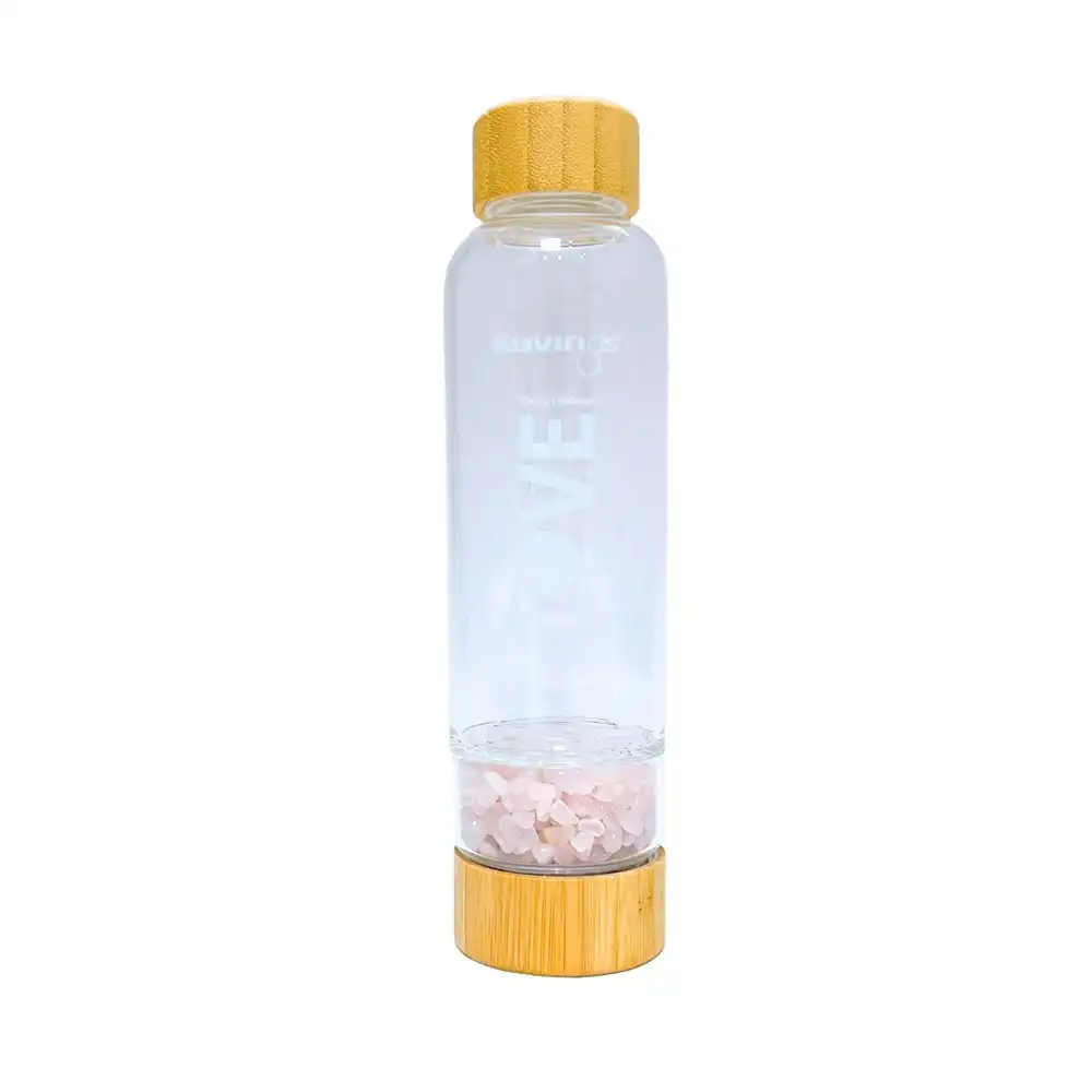 Kuvings Glass Water Drinking Bottle With Rose Quartz Crystals 500ml - Love