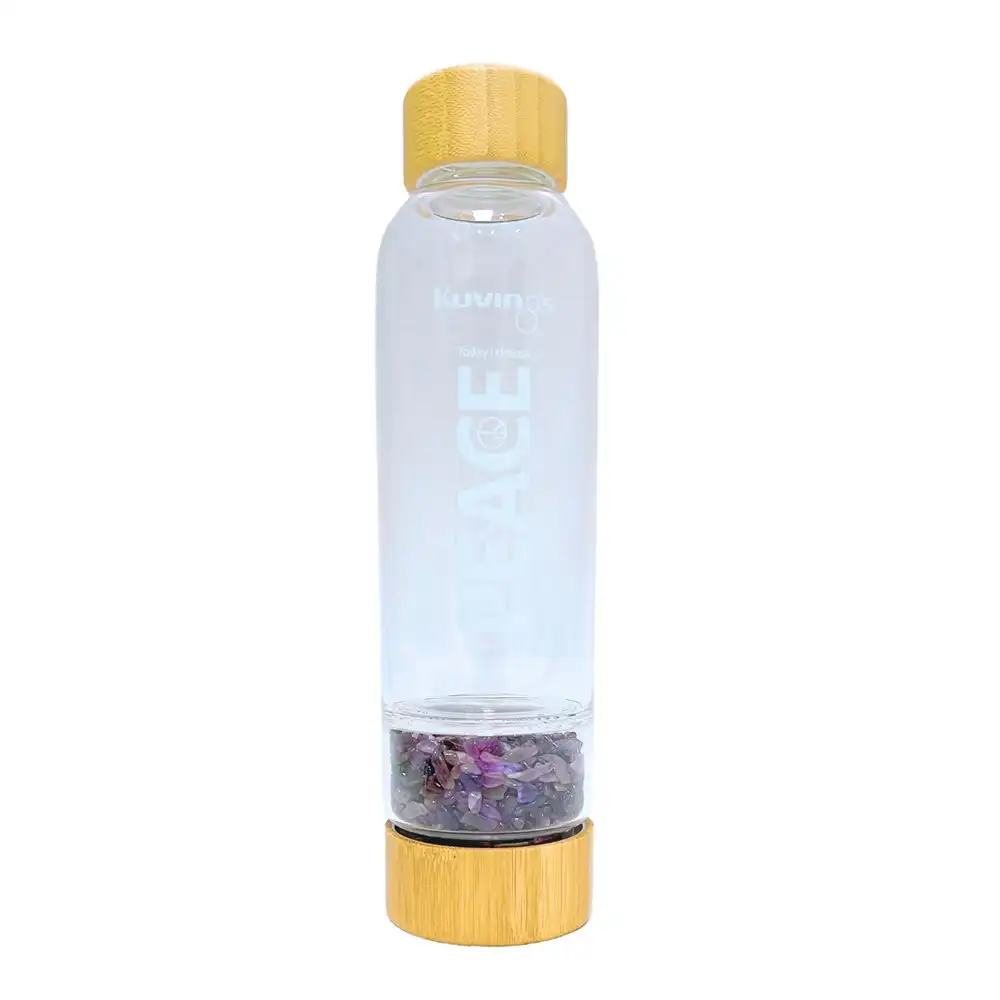Kuvings Glass Water Drinking Bottle With Amethyst Crystals 500ml - Peace