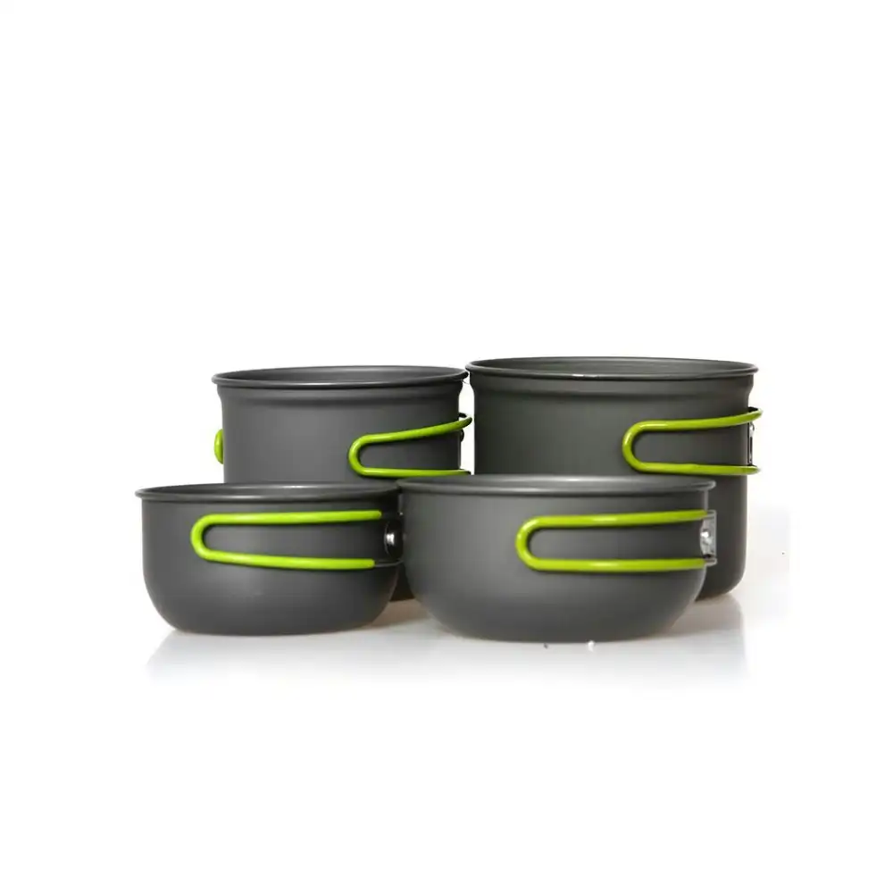 4pc Domex Anodised Aluminium Outdoor Camping Billy And Lid Set Grey/Green