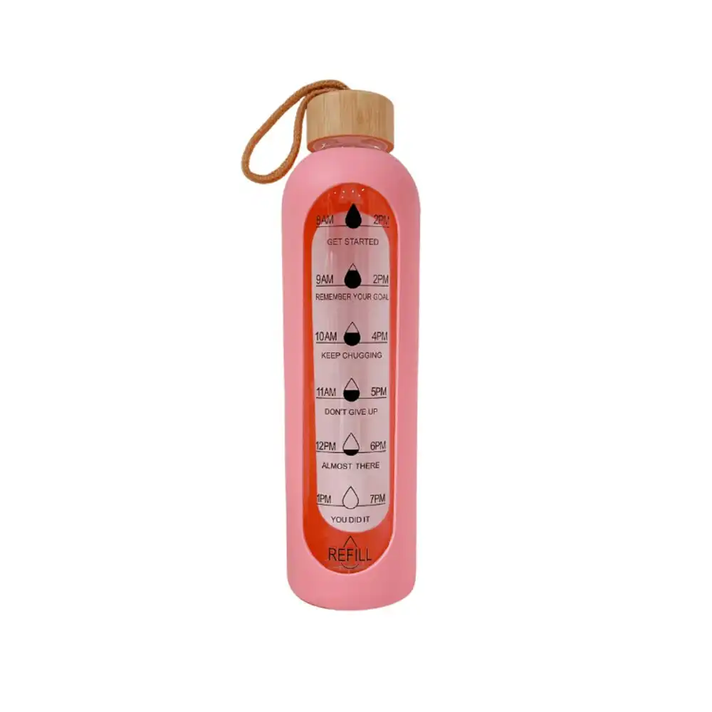 Kuvings Motivational Sports Bottle with Bamboo Lid & Silicone Sleeve 1L - Pink
