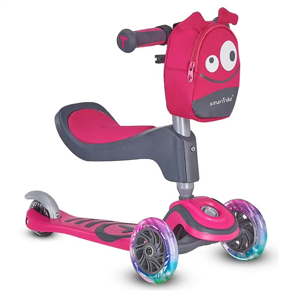 SmarTrike T1 Adjustable 3-n-1 Kids Ride On Light Up 3 Wheel Scooter 15m-5y Pink