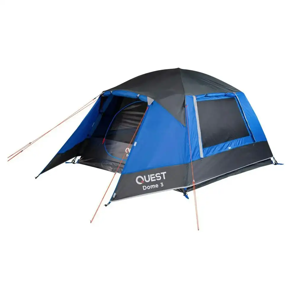 Quest 300cm 3-Person Camping Dome Tent w/ Carry Bag Outdoor Hiking Black/Blue