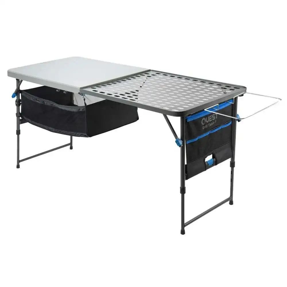 Quest 153cm Foldable Steel Grill Table w/ Organiser Pouch Outdoor Camping/Picnic