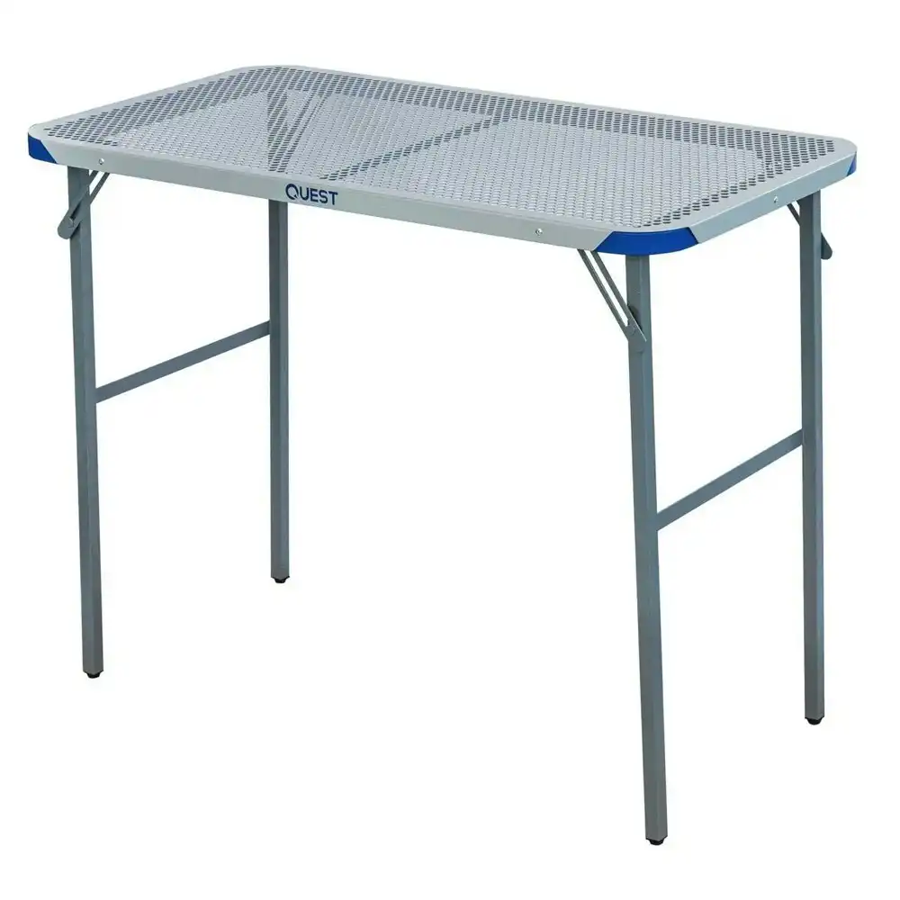 Quest Razor 90cm Steel Foldable Table w/ Adjustable Feet Outdoor Camping Grey