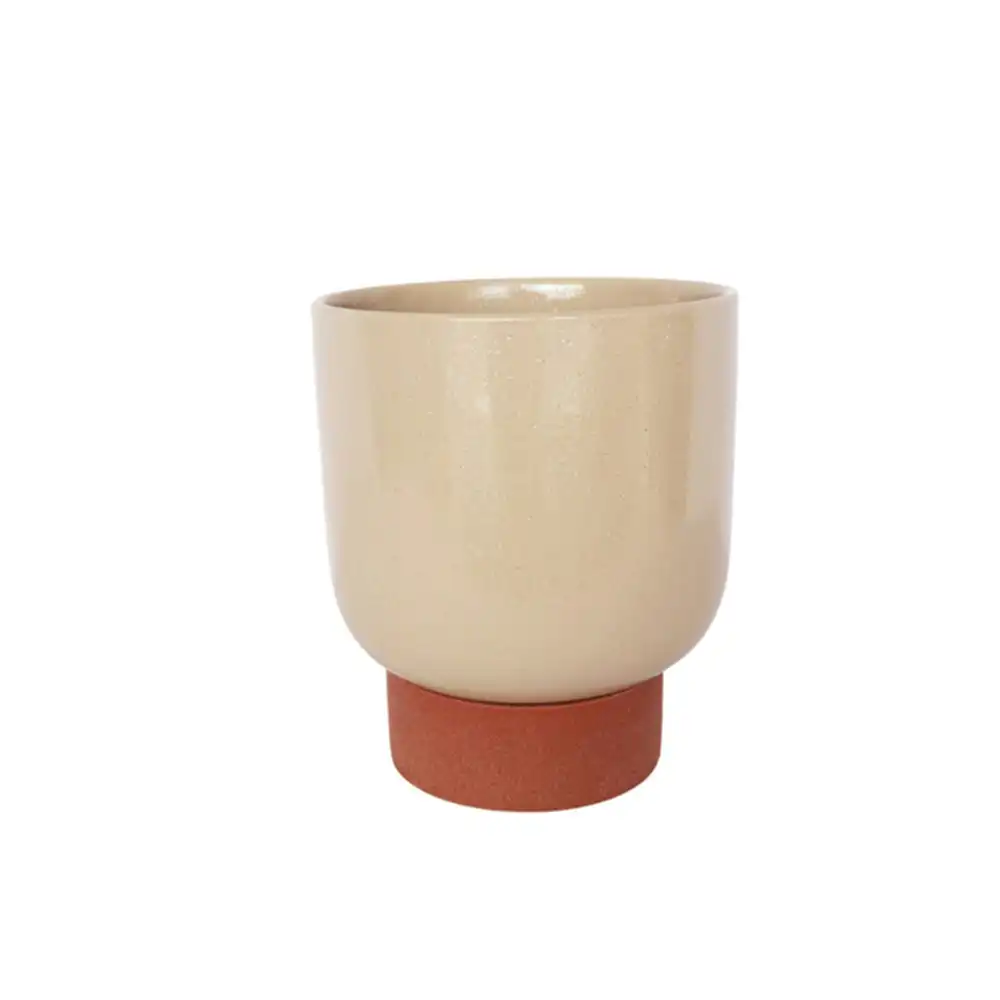 Urban Prim Tall 24cm Ceramic Planter w/ Saucer Plant Pot Large White/Terracotta