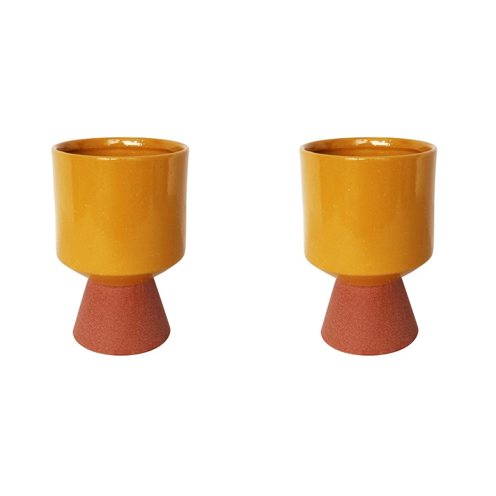 2x Urban Brynn 20cm Ceramic Tall Planter Flower/Plant Pot Medium Mustard/Terra