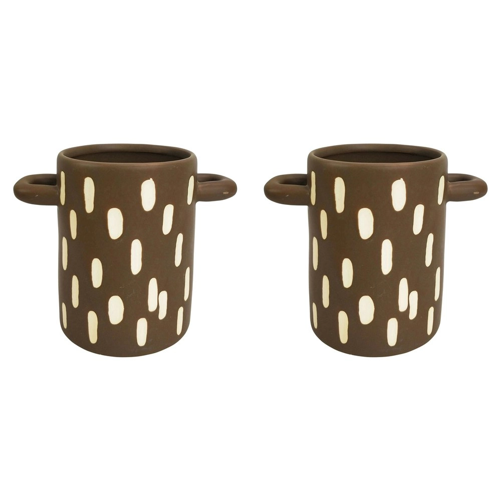 2x Urban Lydia 13.5cm Ceramic Planter Flower/Plant Pot Desk Decor Medium Mocha