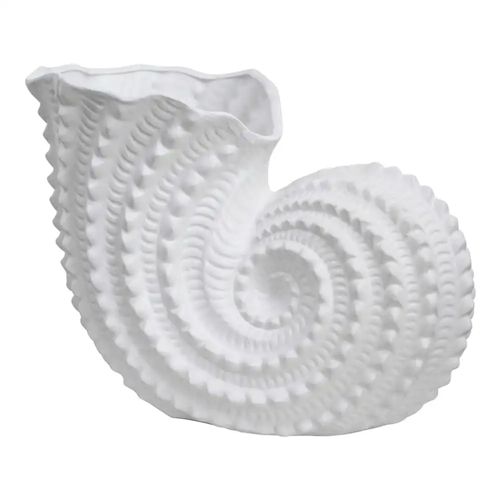 Giant Trumpet Shell Stoneware Ceramic 39.5cm Vase/Planter Flower Decor White
