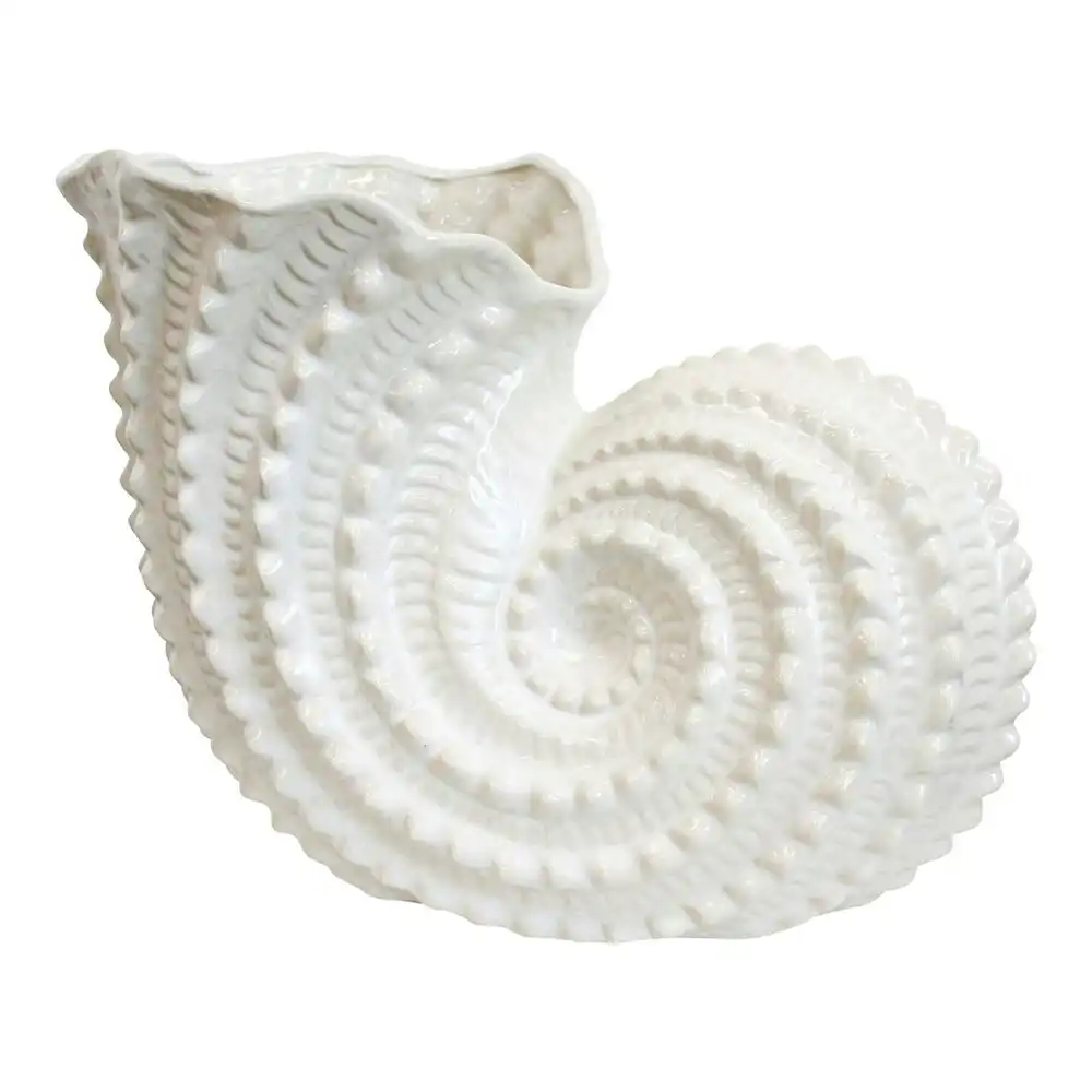 Giant Trumpet Shell Stoneware Ceramic 39.5cm Vase/Planter Flower Decor Ivory