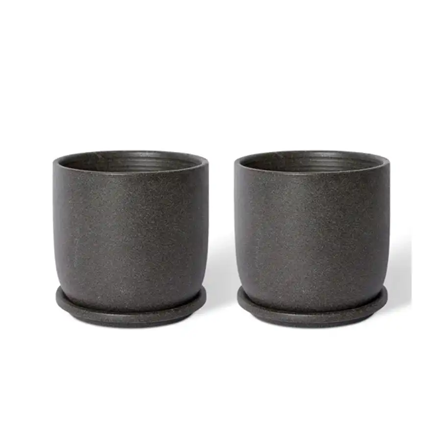 2x E Style Allegra 15cm Ceramic Plant Pot w/ Saucer Home Decor Planter Black