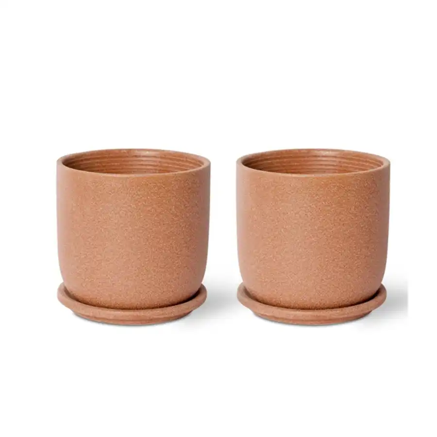 2x E Style Allegra 15cm Ceramic Plant Pot w/ Saucer Decor Planter Terracotta