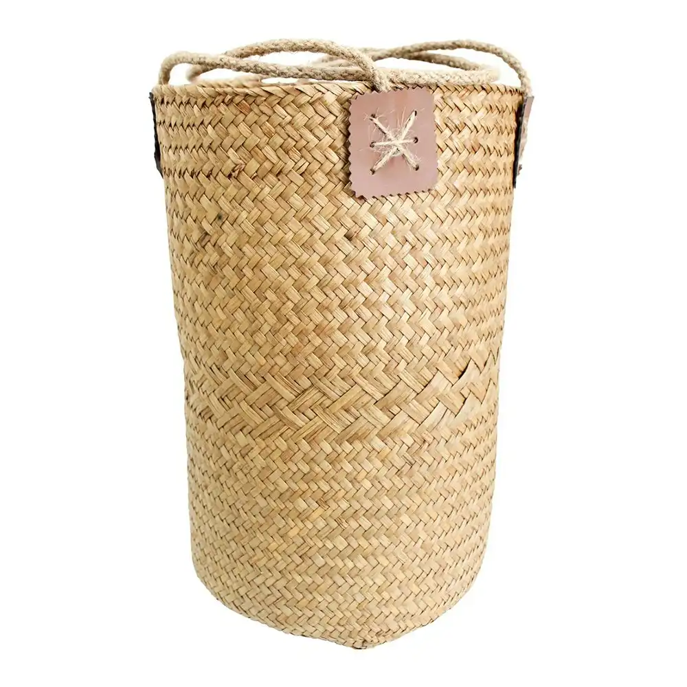 Woven Straw 25cm Carry All Planter Basket Storage w/ Handle Home Decor Natural