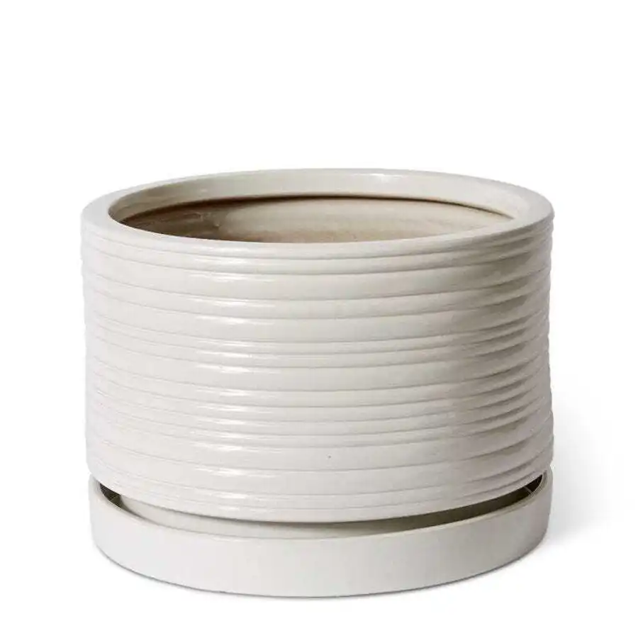 E Style Henley 42cm Ceramic Planter w/Saucer Round Home Decorative Pot White