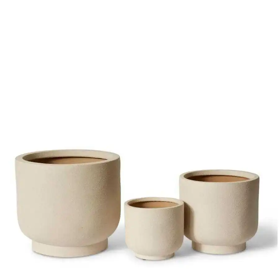 3pc E Style Anders 23/30/44cm Ceramic Planter w/ Hole Set Round Pot Grey