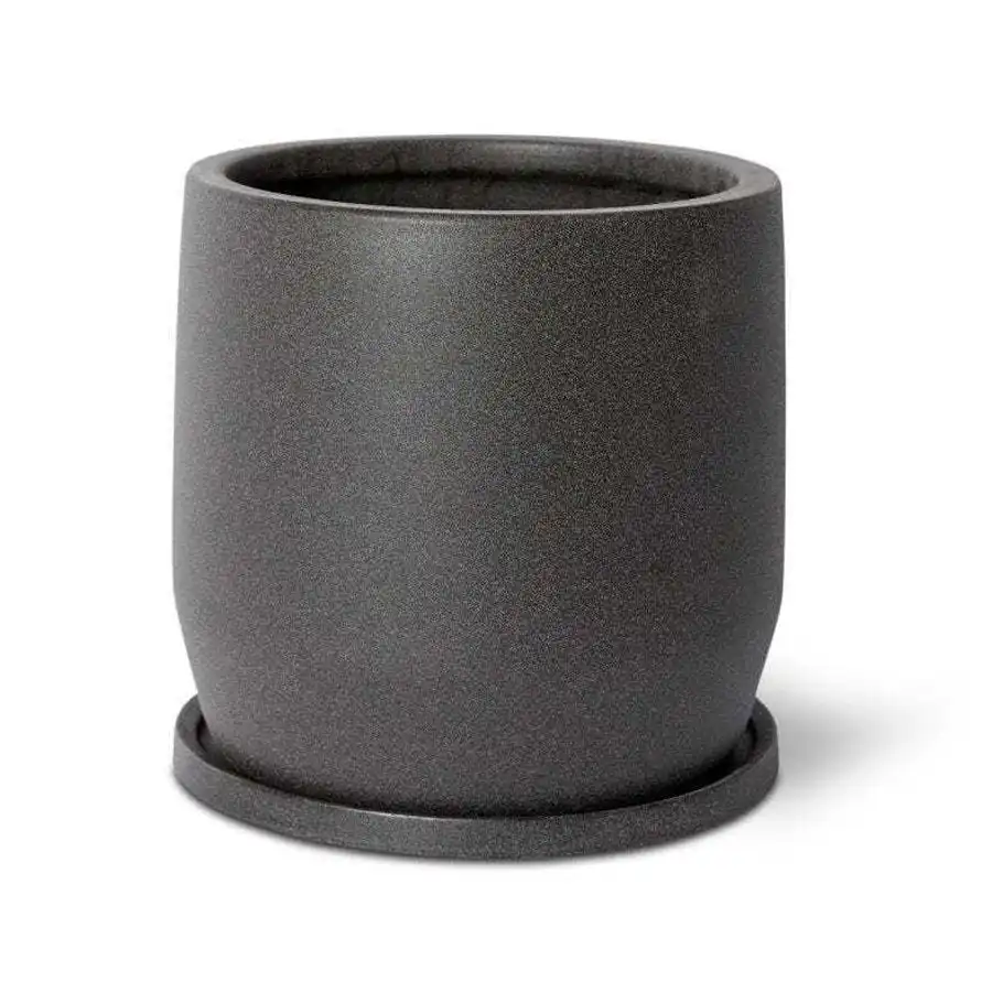 E Style Mason 27cm Ceramic Plant Pot w/Saucer Round Home Decor Planter Black