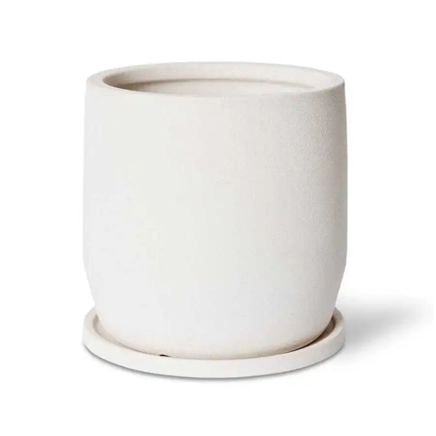E Style Mason 27cm Ceramic Plant Pot w/Saucer Round Home Decor Planter White