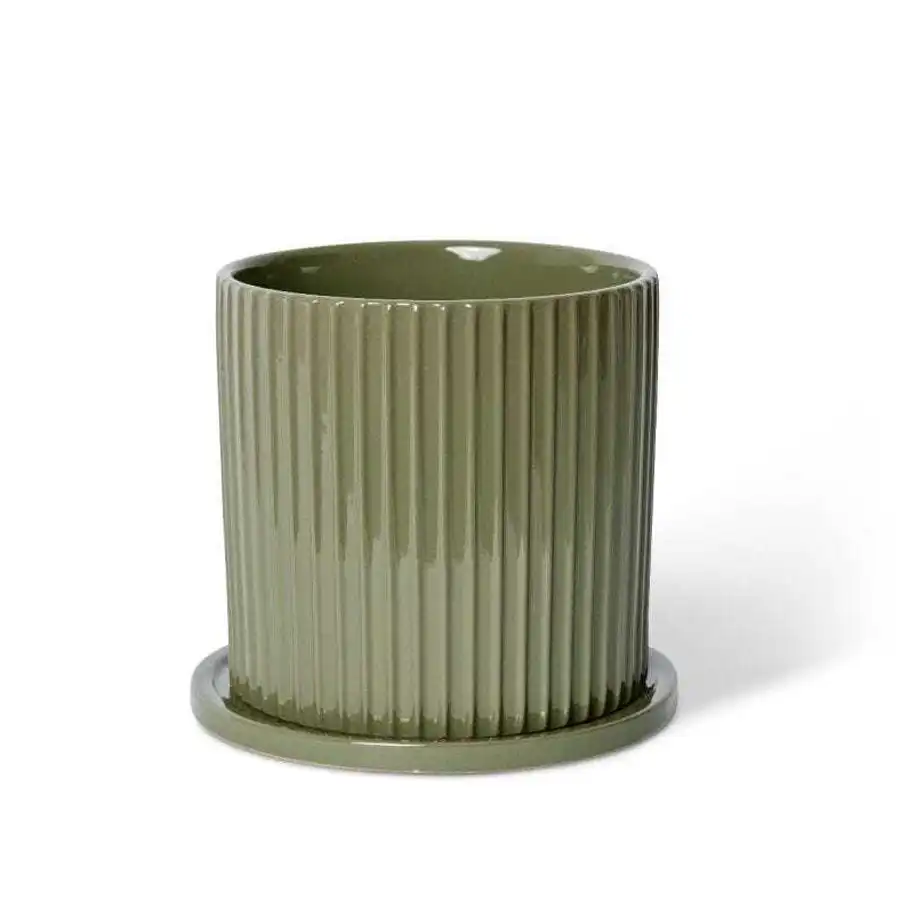 E Style Quinn 22cm Ceramic Plant Pot w/Saucer Round Home Decor Planter Green