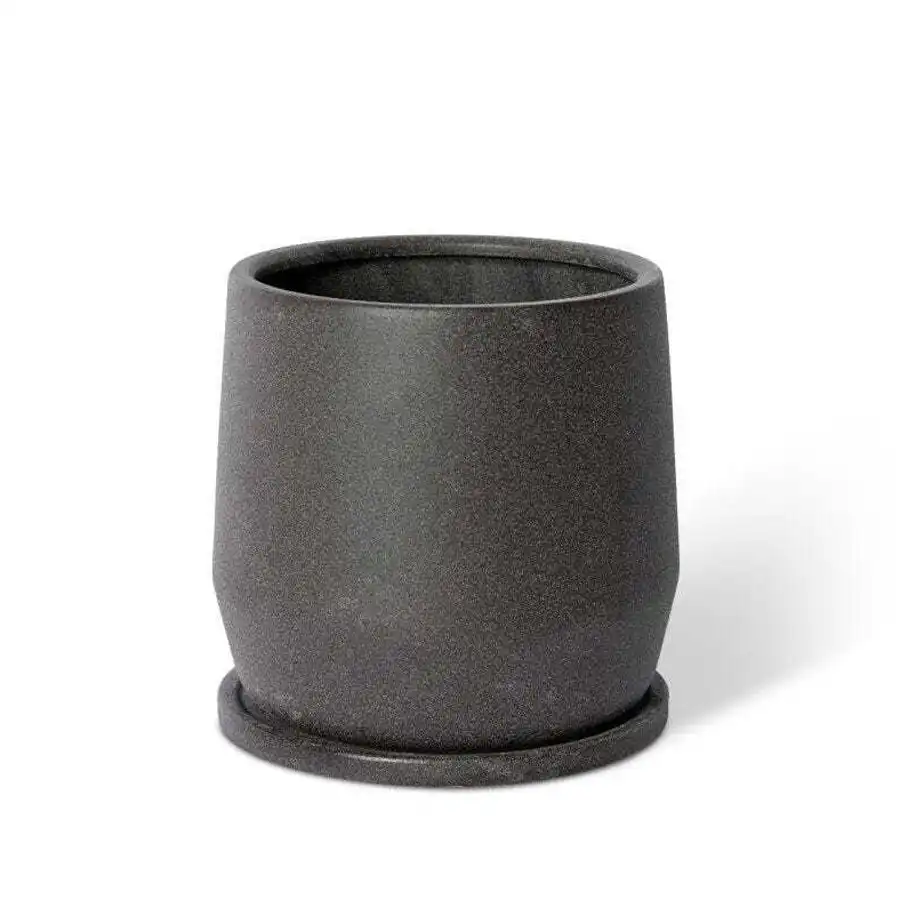 E Style Mason 22cm Ceramic Plant Pot w/Saucer Round Home Decor Planter Black