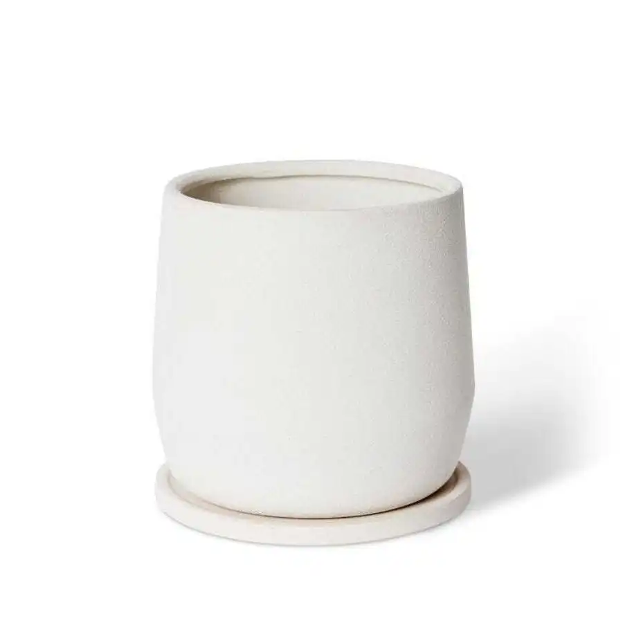 E Style Mason 22cm Ceramic Plant Pot w/Saucer Round Home Decor Planter White