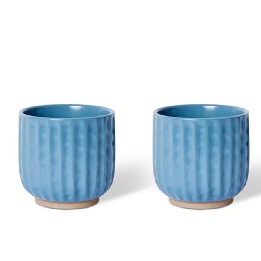 2x E Style Emery 14cm Ceramic Plant Pot Home Decorative Planter Round Blue