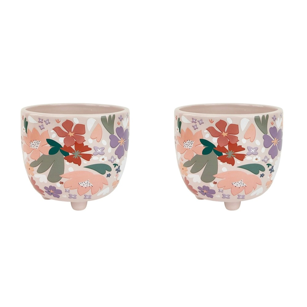 2x Urban Mae 10cm Ceramic Floral Planter Colourful Flower/Plant Pot Decor Small