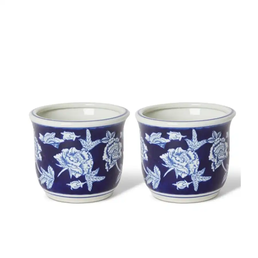 2x E Style Eunice 16cm Porcelain Pot Home Decor Ornament Planter Blue/White