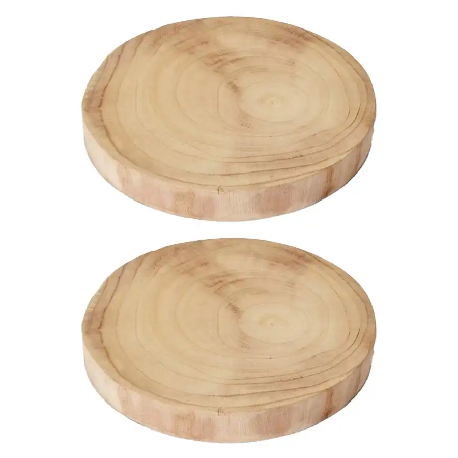 2x E Style Argus 30cm Paulownia Wood Plate Decor Plant Board Round Natural