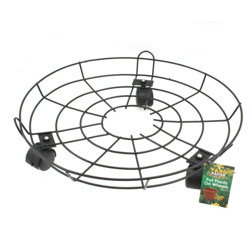 Yard Master 40cm Round Metal Pot Stand/Rack On Wheels Home/Garden Plant Trolley