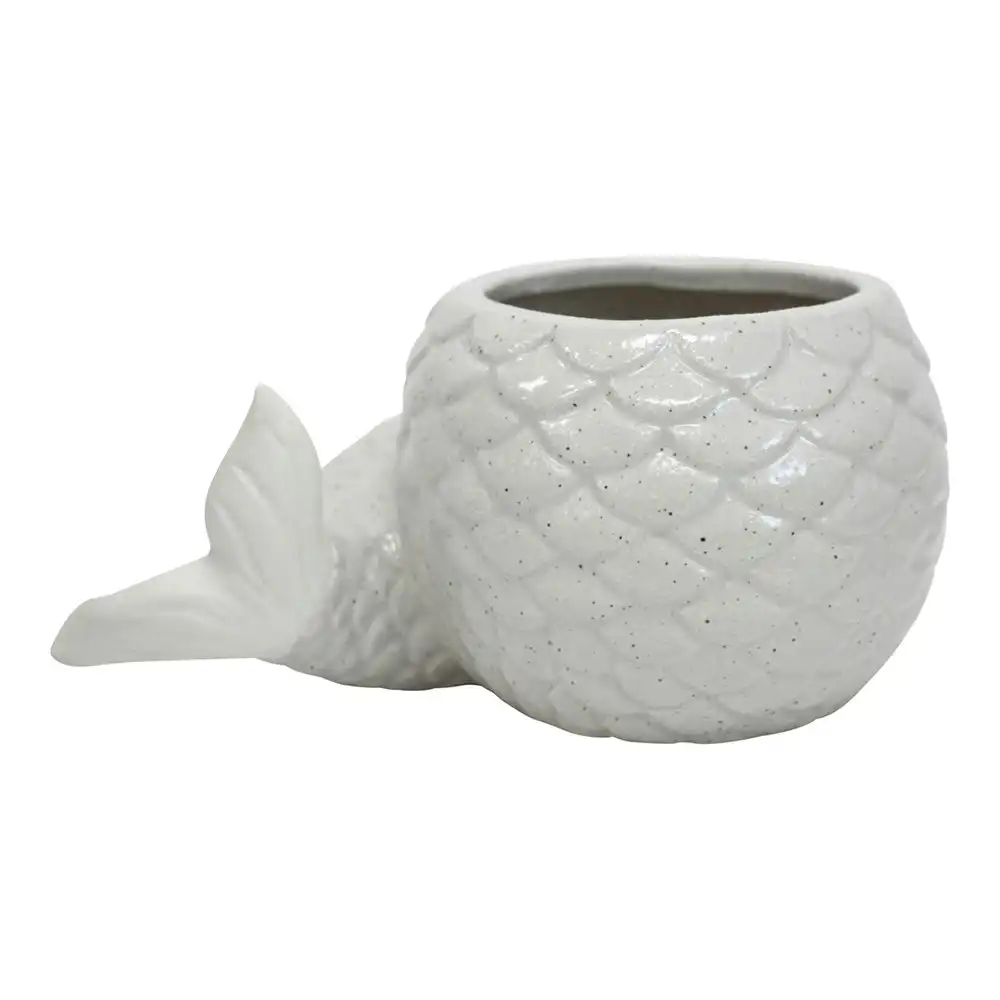 Mermaid Tail Ceramic 15cm Planter Flower Pot Medium Home Garden Decor White