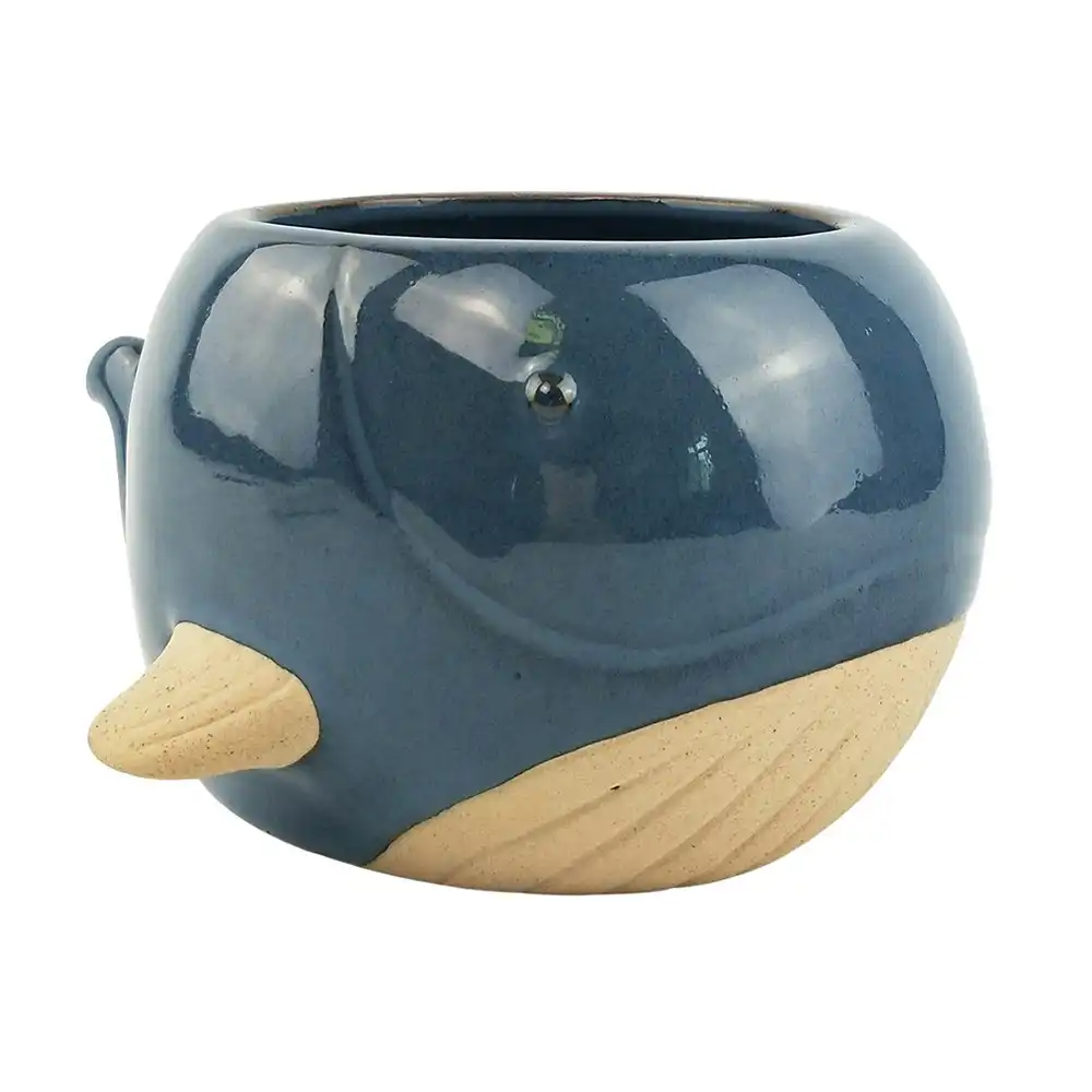 Urban Whale 9cm Ceramic Planter Home/Garden Ornament Display Pot Large Blue
