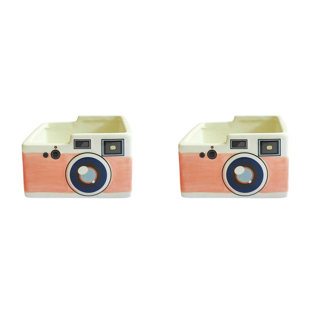 2x Urban 10cm Retro Camera Ceramic Planter Home/Garden Decor Flower Pot Pink