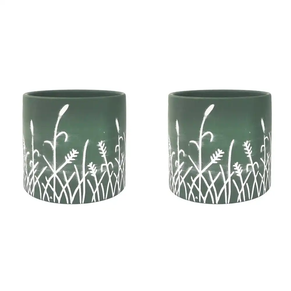 2x Urban Riya 12.5cm Ceramic Flower/Plant Pot Planter Garden Decor Medium Green