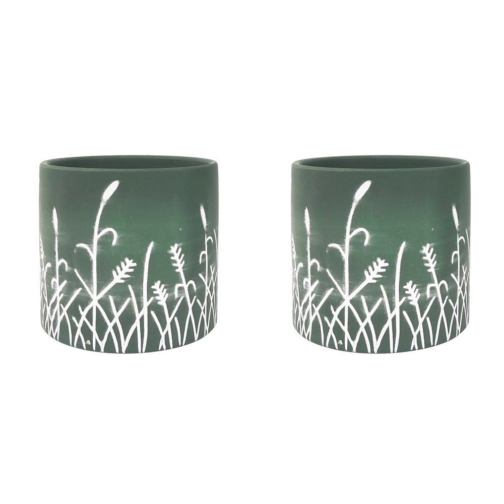 2x Urban Riya 12.5cm Ceramic Flower/Plant Pot Planter Garden Decor Medium Green