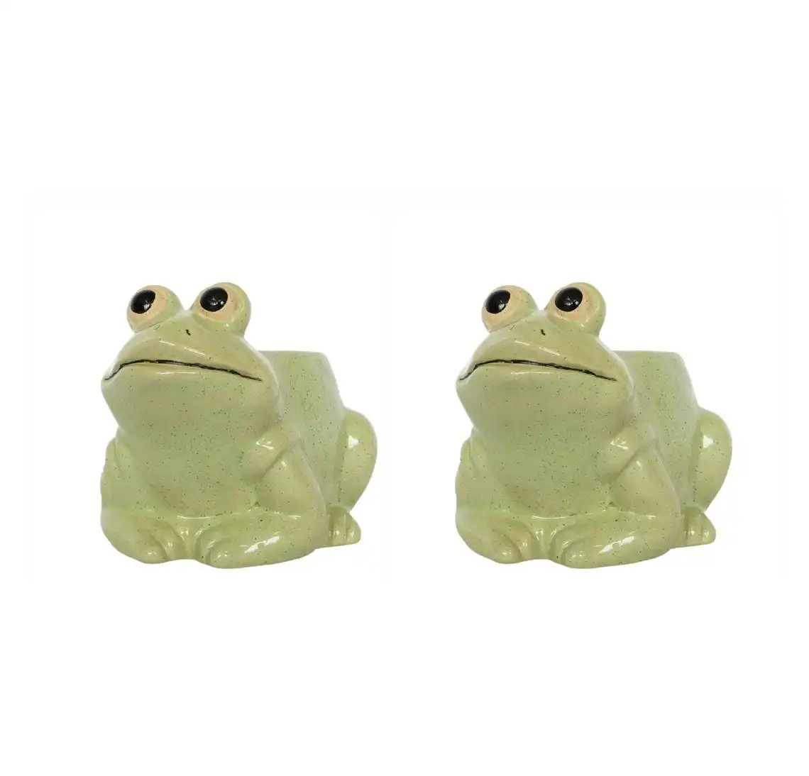 2x Urban Frog 9cm Ceramic Planter Garden Ornament Display Pot Small Light GRN