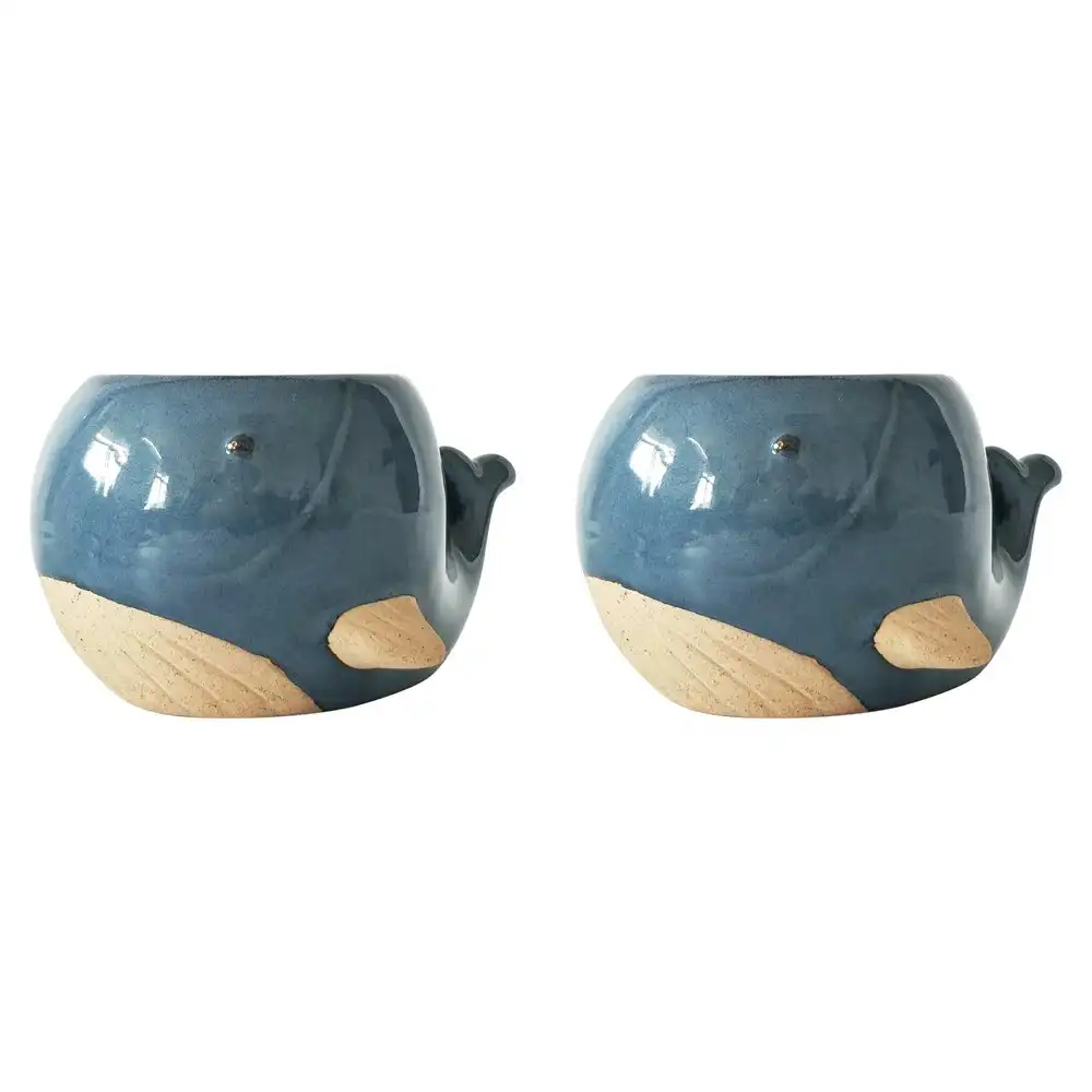 2x Urban Whale 7cm Ceramic Planter Home/Garden Ornament Display Pot Medium Blue