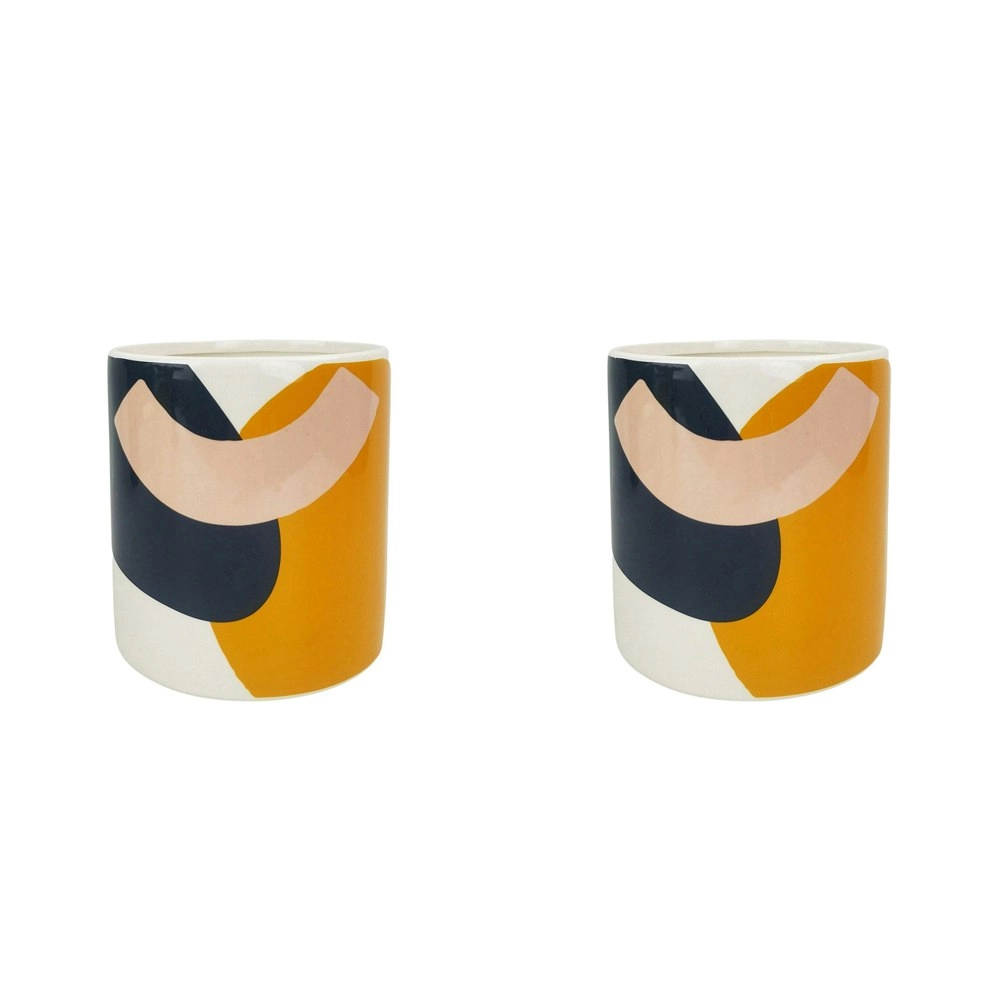 2x Urban Elena Abstract 16cm Ceramic Planter Flower/Plant Pot Medium Blue/Yellow